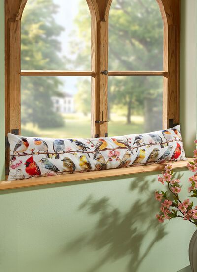 Digital bedruckte Zugluftrolle mit V&ouml;gelchen-Motiv 