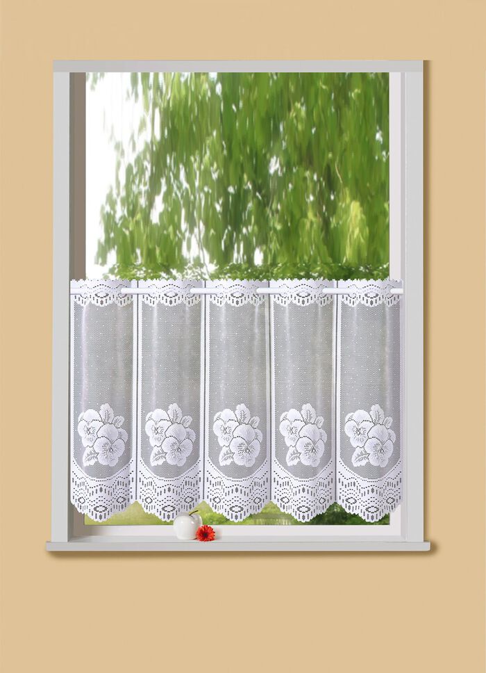 Kurzvorhang Stiefm&uuml;tterchen mit Stangendurchzug WEISS