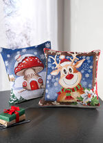 Kissenbezüge «Rentier» und «Pilzhaus», 2er-Set 