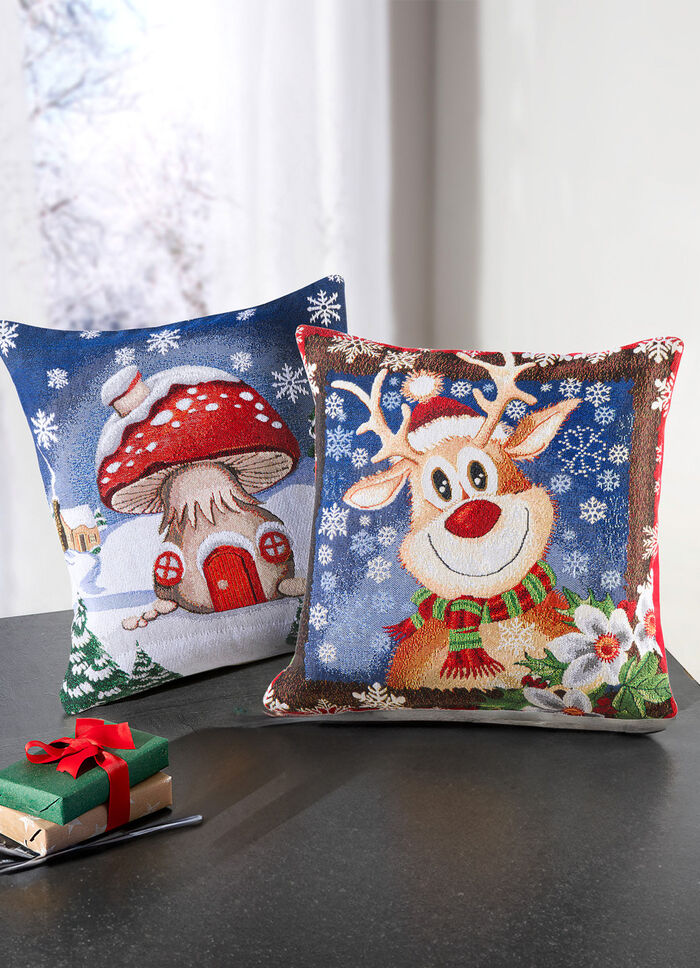 Kissenbezüge «Rentier» und «Pilzhaus», 2er-Set 
