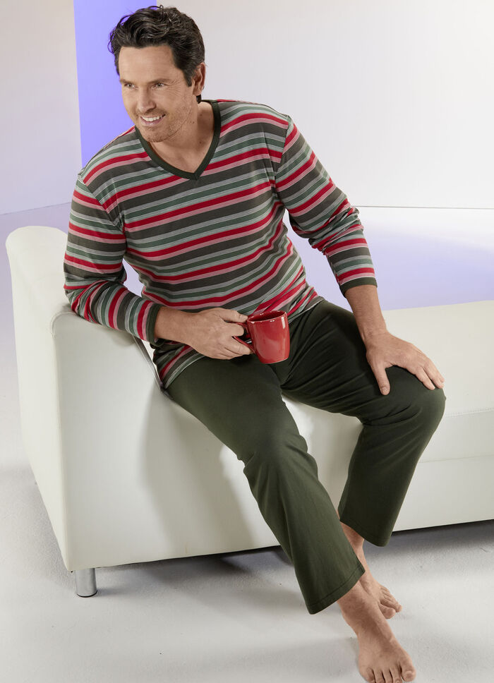 Pyjama mit V-Ausschnitt und Ringeldessin