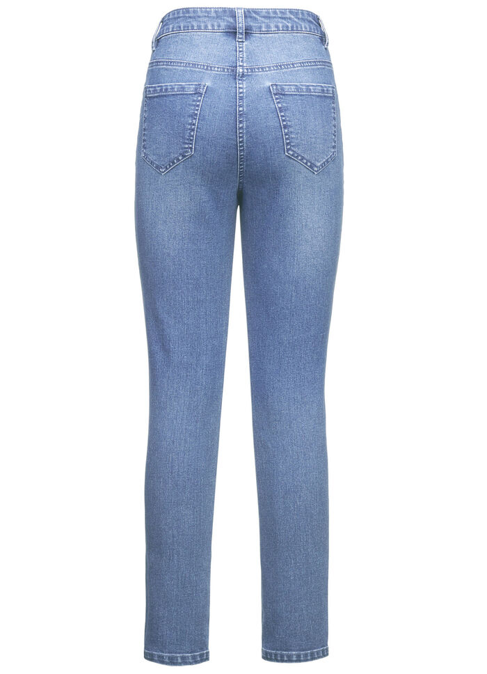 Jeans mit floralen Lochstickereien und Strasssteinchen HELLBLAU