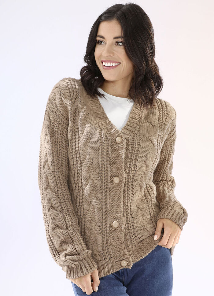 Strickjacke in Grobstrick CAMEL
