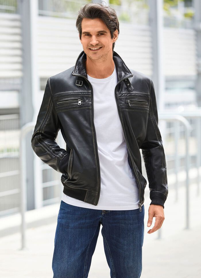 Lederblouson mit Steh-Umlegekragen 