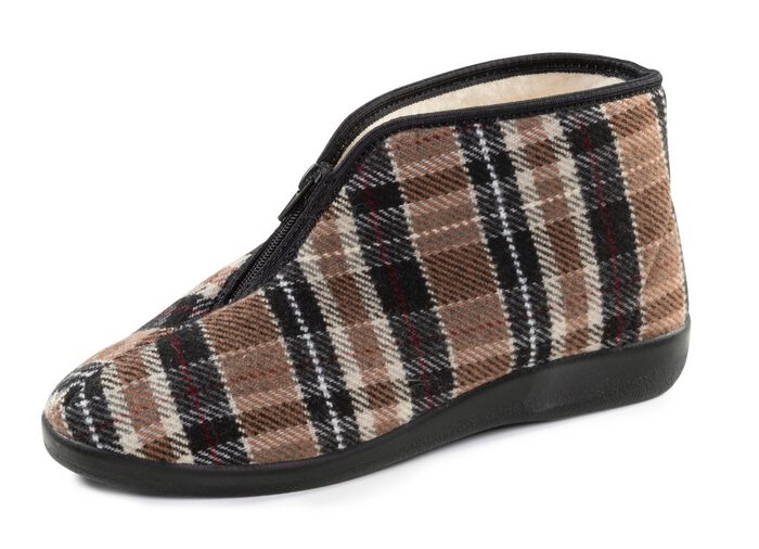 Stiefelette aus kariertem Textilmaterial BRAUN