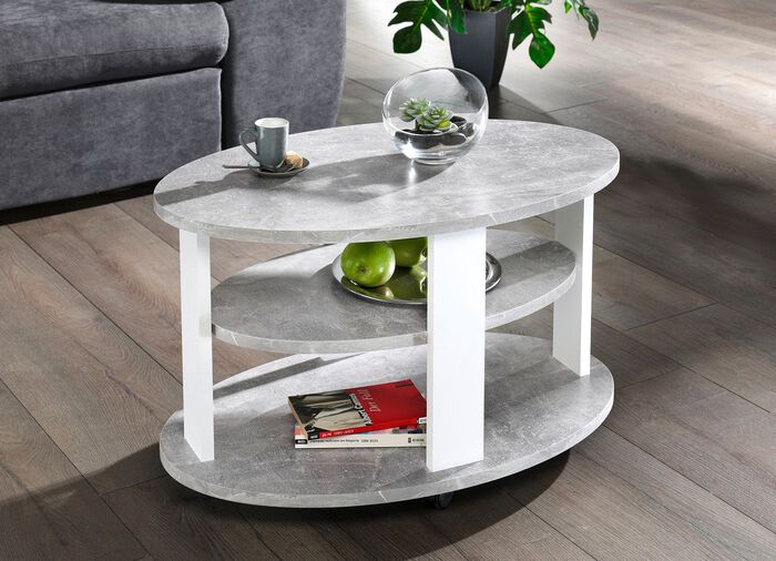 Couchtisch auf Rollen BETON-WEISS