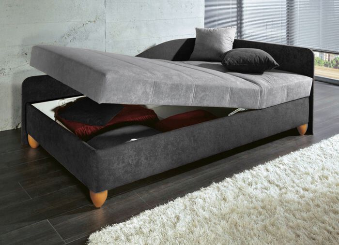 Komfort-Studioliege auf massiven Holzf&uuml;ssen ANTHRAZIT-HELLGRAU