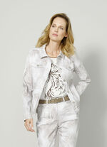 Jeansblazer mit tonigem Bl&auml;tterdruck 