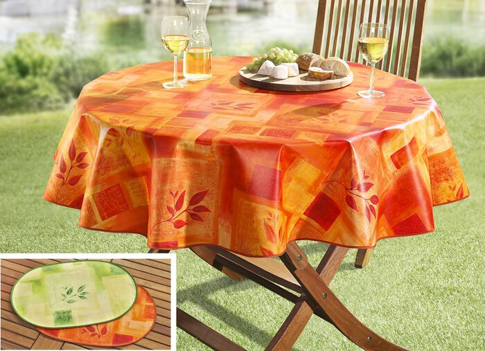 Wachstuch-Serie mit farblich abgestimmtem Schrägband. 