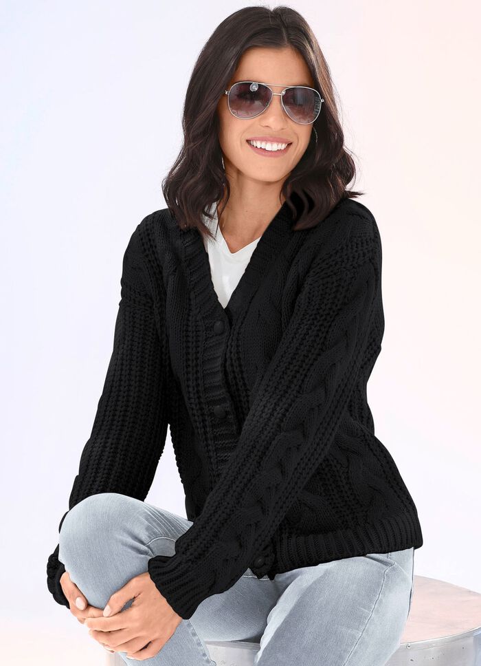 Strickjacke in Grobstrick SCHWARZ