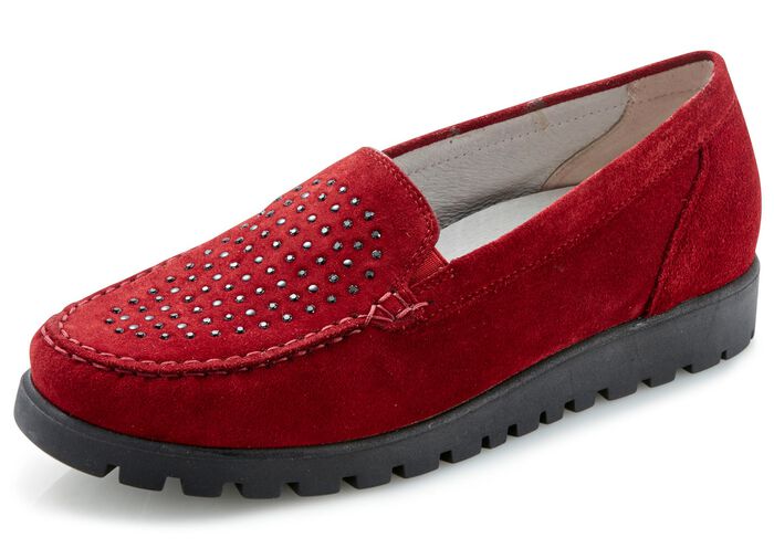 Waldl&auml;ufer Mokassin-Slipper mit Glitzer-Applikationen RUBINROT