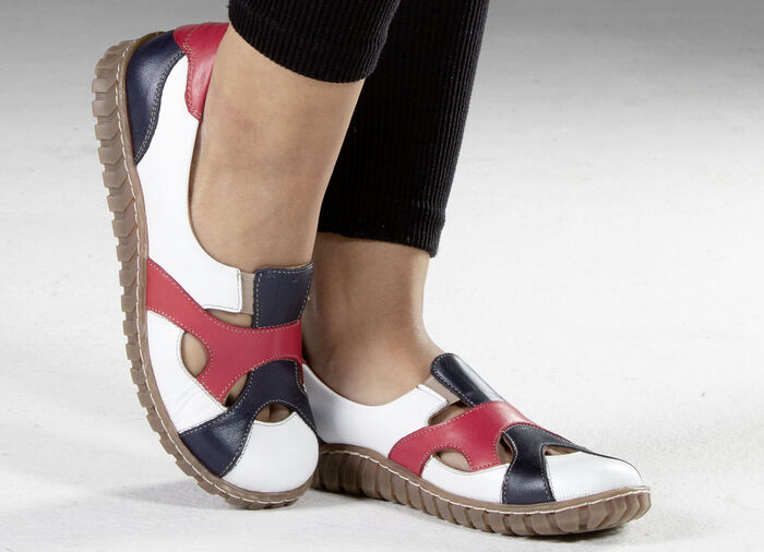Gemini Slipper aus Rind-Nappaleder WEISS-BLAU-ROT