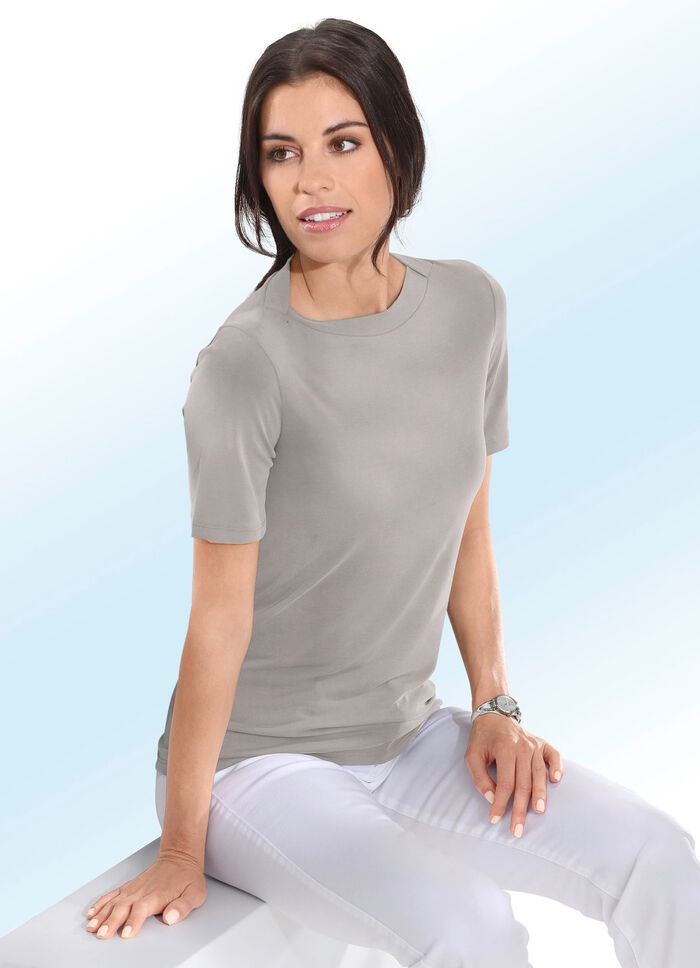 Shirt mit ausgefallener Ausschnitt-Verarbeitung in 2 Farben TAUPE