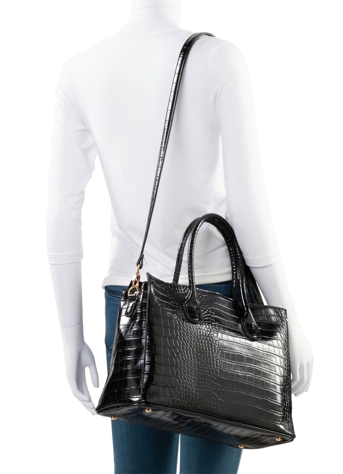 Tasche aus krokogepr&auml;gtem Synthetik SCHWARZ
