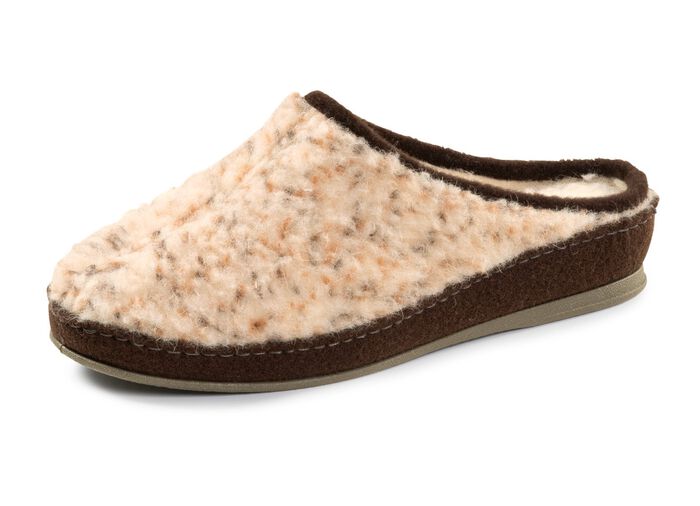 Pantoffel aus gesprenkeltem Wollpl&uuml;sch BEIGE-BRAUN