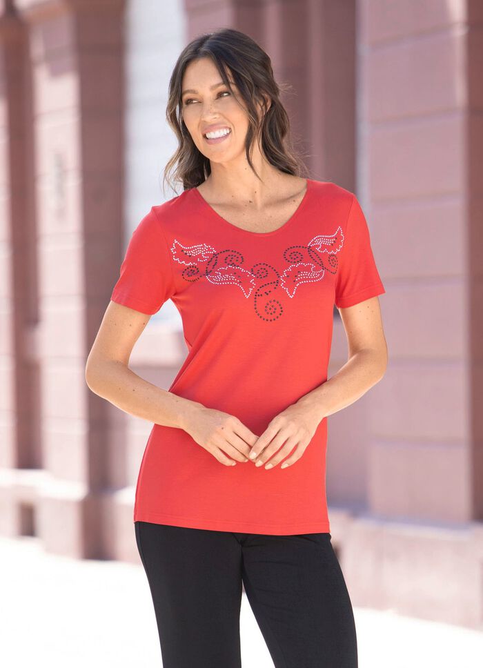 Shirt mit dekorativer Pl&auml;ttchenzier in 2 Farben ROT