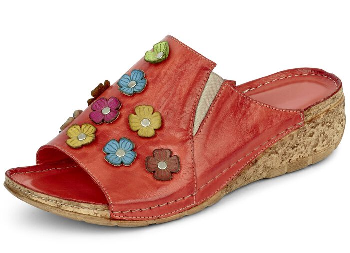 Gemini Pantolette mit bunten Lederblüten ROT
