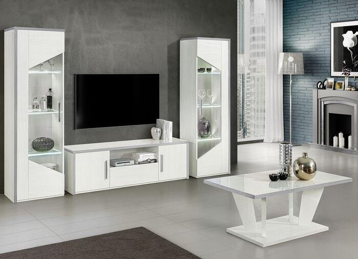 Möbelserie mit LED-Beleuchtung und Softclose BIRKE W.-SILBER