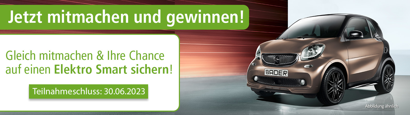 Gewinnen Sie bei BADER einen Elektro Smart EQ fortwo oder einen BMW 1er