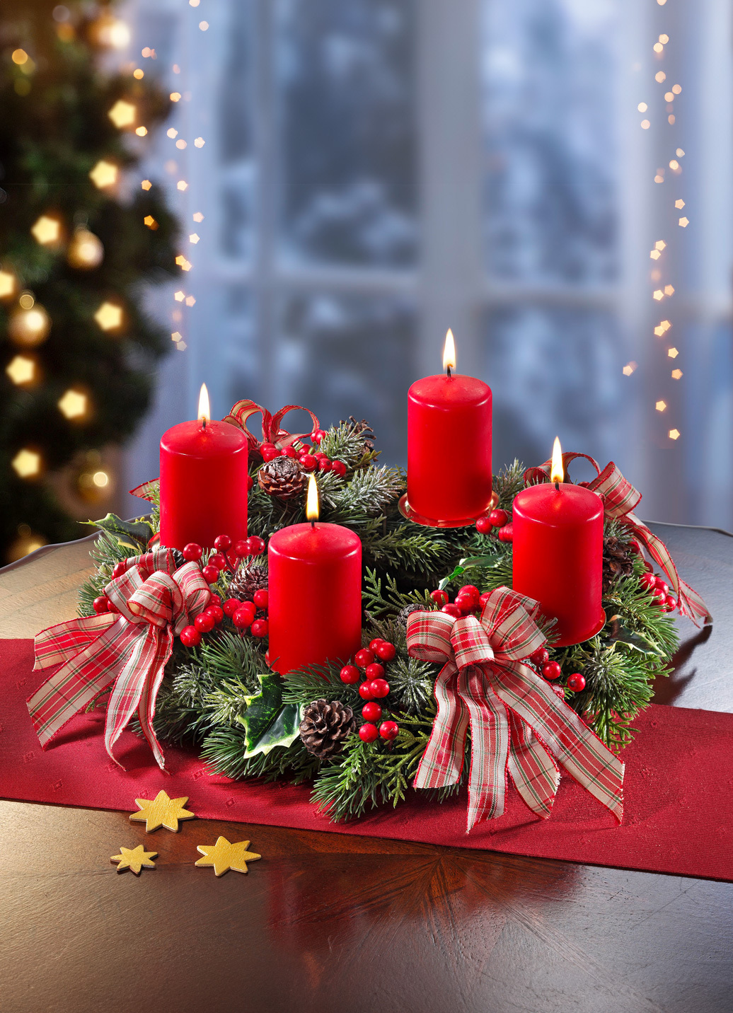 Produktbild von Türkranz Weihnachten Beleuchtet LED Weihnachtskranz Haustür Batterie 32 Cm 15436
